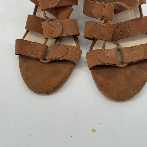 Marc Fisher Suede Lace-up Block Heel Sandals: Paradox Cognac Size 7.5 - Picture 3 of 8